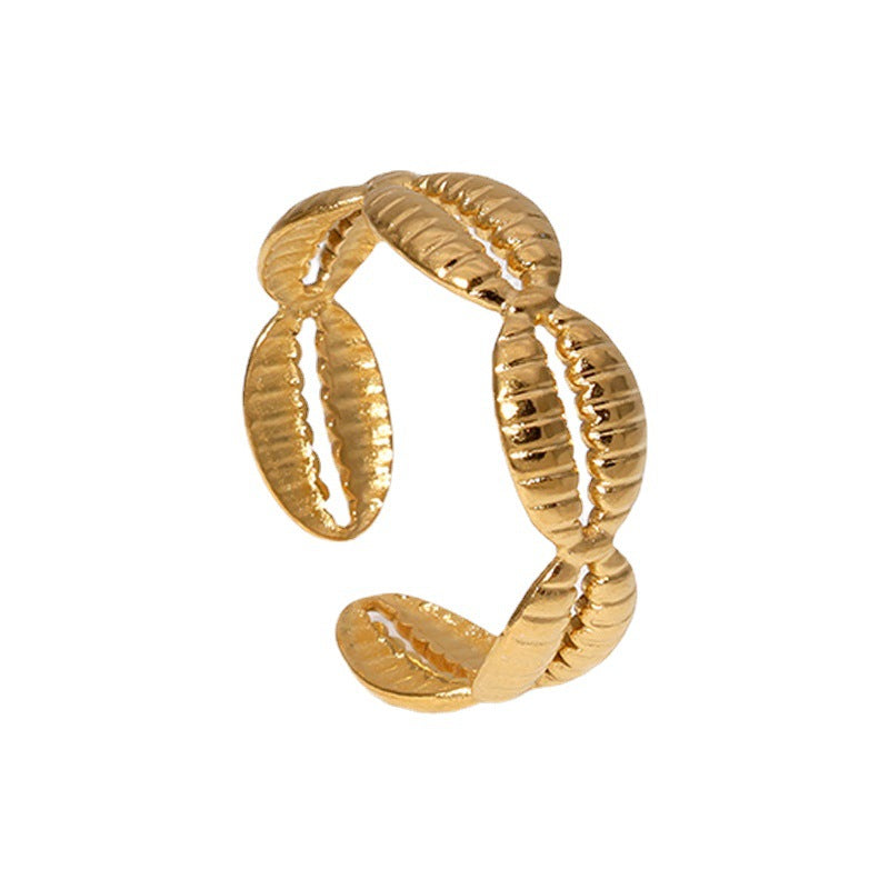 Minimalist Gold Plated Stainless Steel Open Ring with Shell Design
