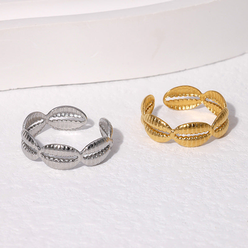 Minimalist Gold Plated Stainless Steel Open Ring with Shell Design