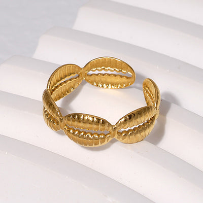 Minimalist Gold Plated Stainless Steel Open Ring with Shell Design