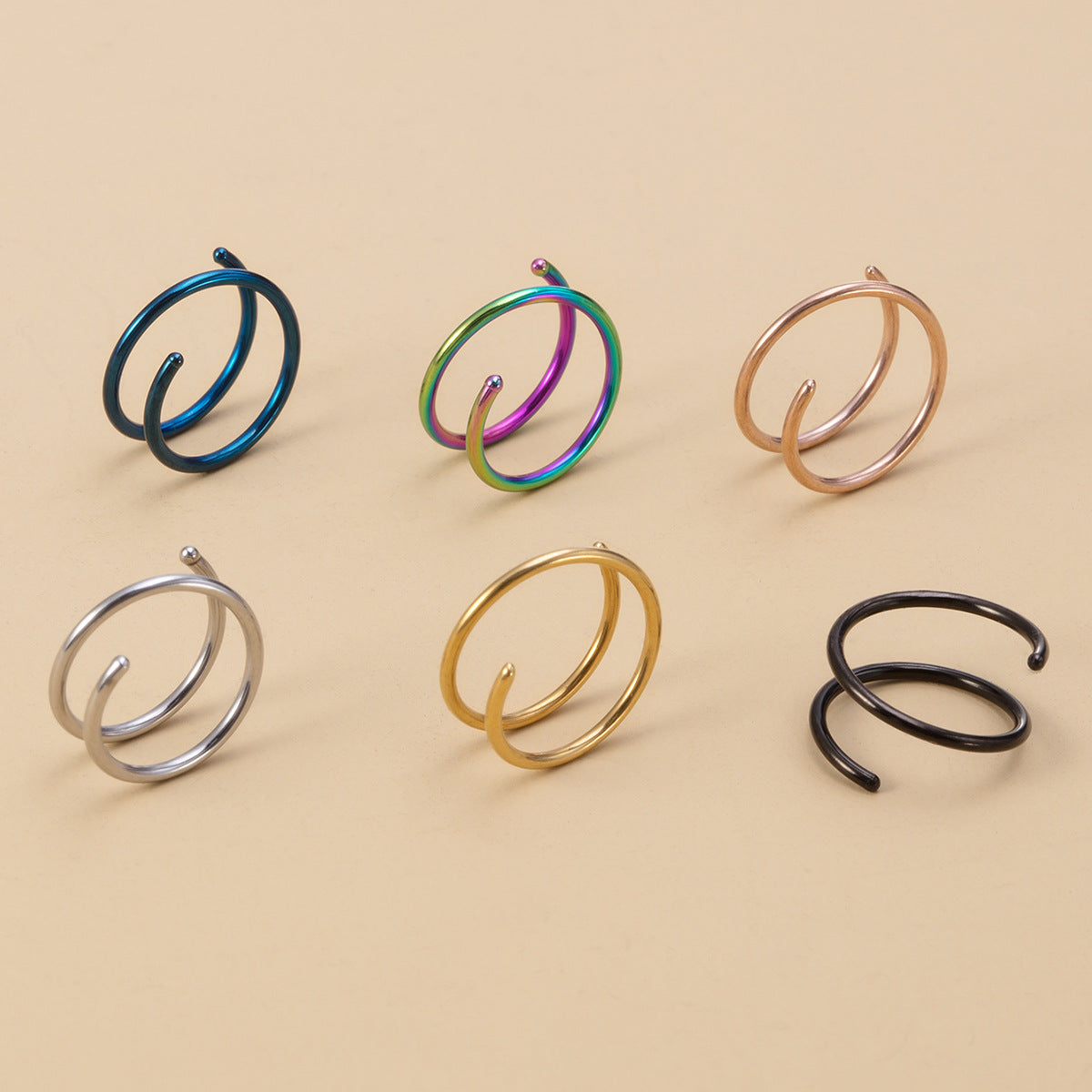 Simple Style Stainless Steel Double Layer Spiral Nose Ring