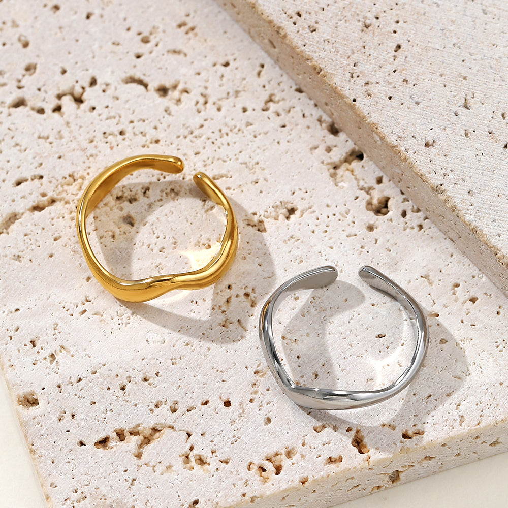 Minimalist Stainless Steel Adjustable Wave Open Ring