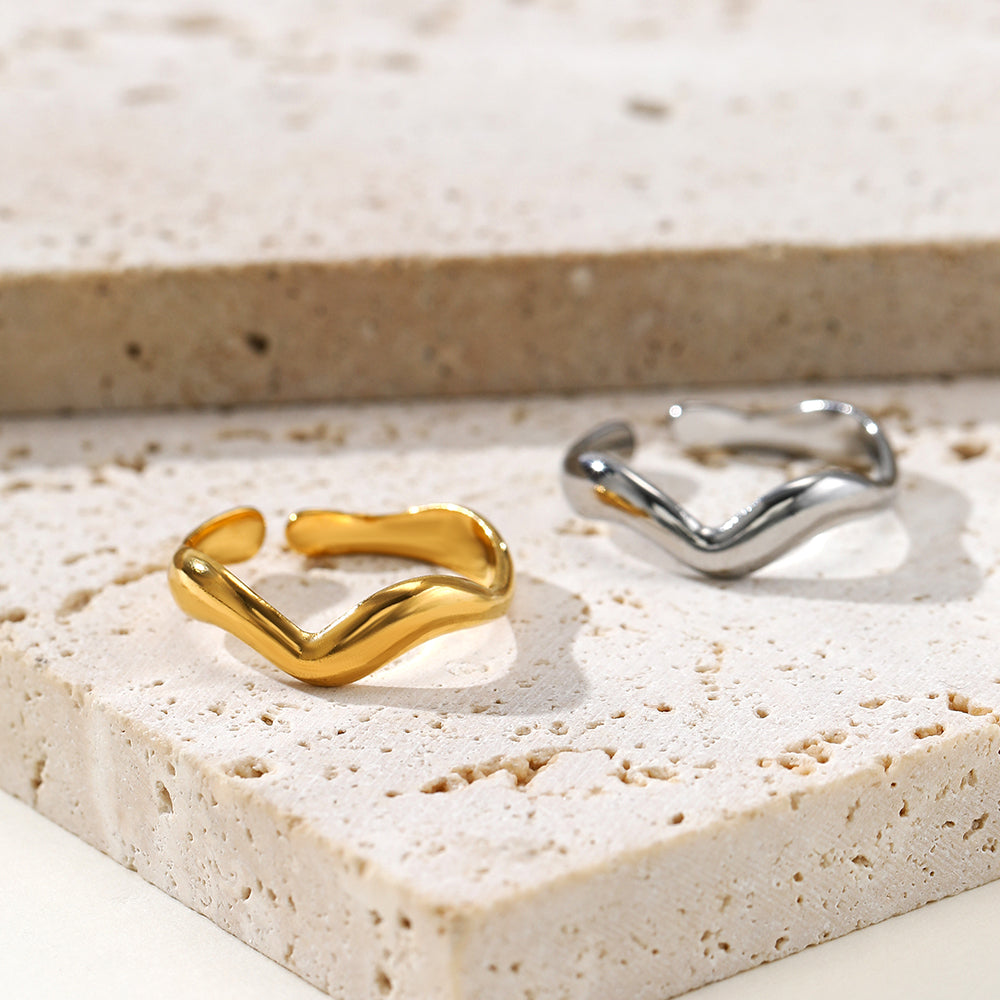 Minimalist Stainless Steel Adjustable Wave Open Ring