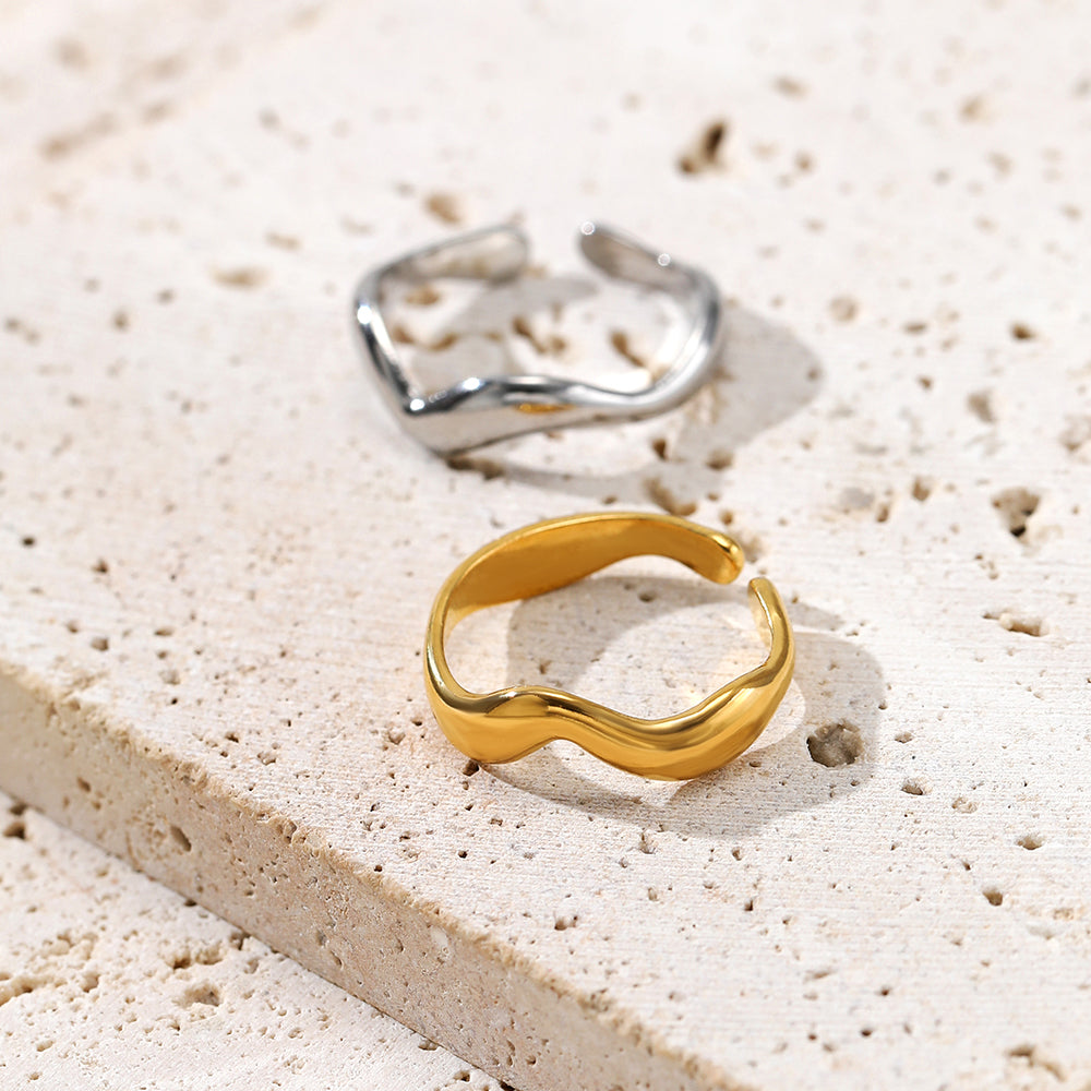 Minimalist Stainless Steel Adjustable Wave Open Ring