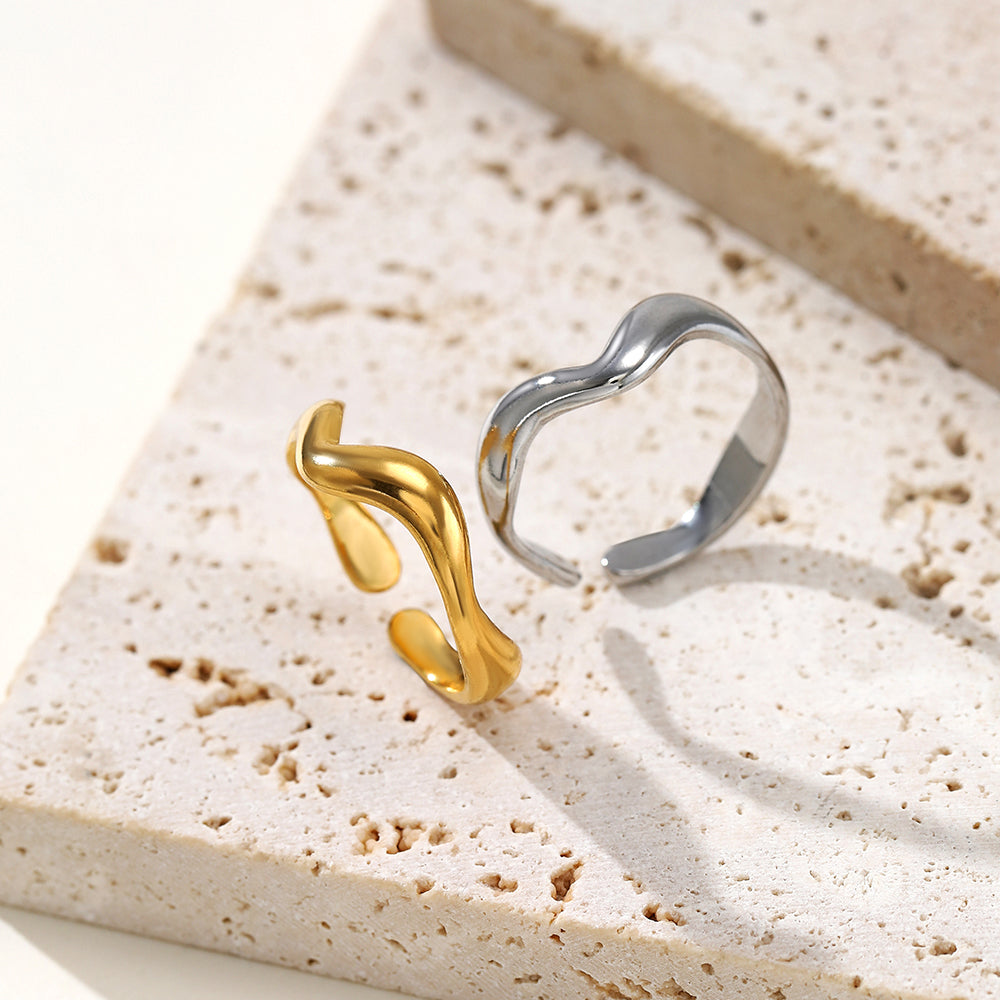 Minimalist Stainless Steel Adjustable Wave Open Ring