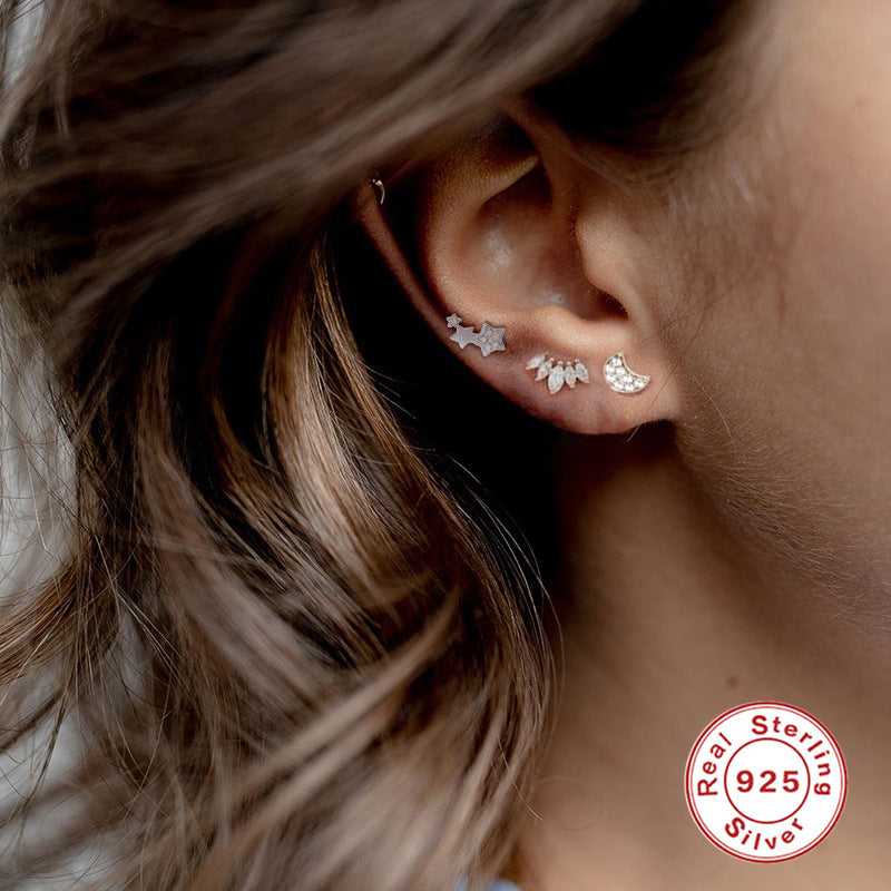 Sterling Silver Zircon Inlay Stud Earrings for Women