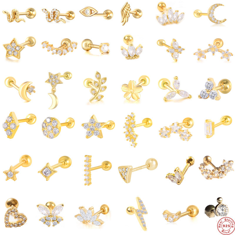 Sterling Silver Zircon Inlay Stud Earrings for Women