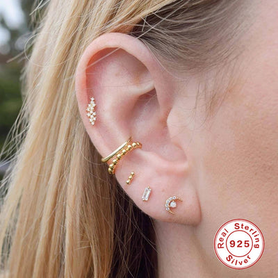 Sterling Silver Zircon Inlay Stud Earrings for Women