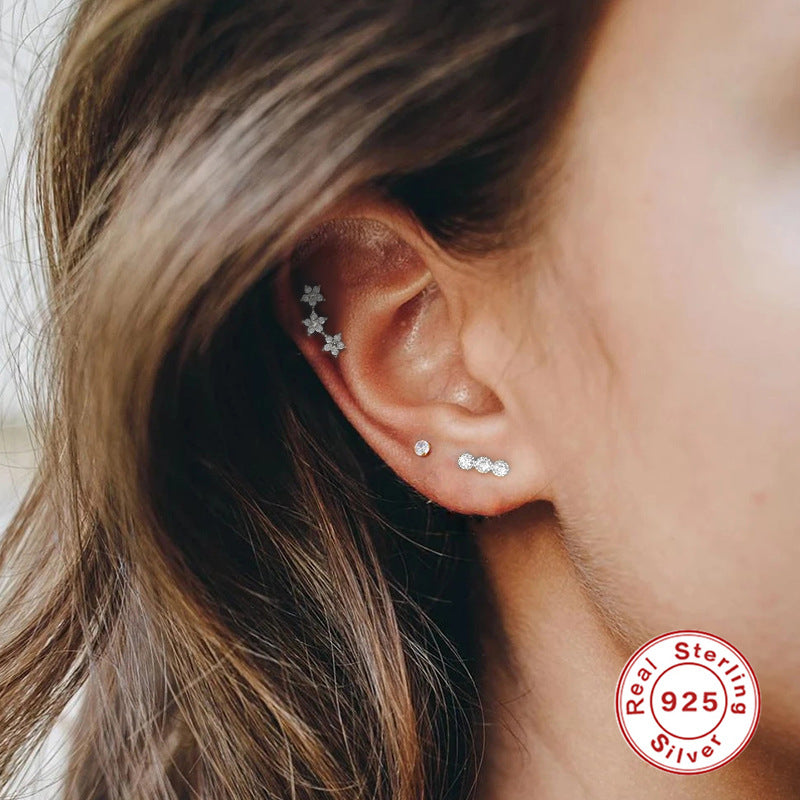 Sterling Silver Zircon Inlay Stud Earrings for Women