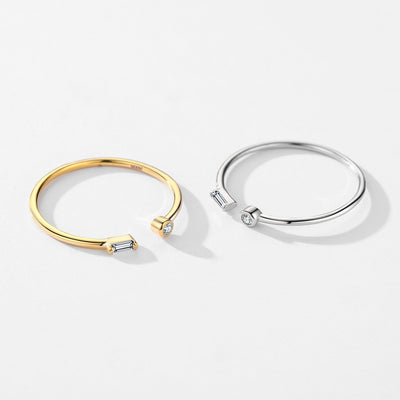 Minimalist Adjustable 14K Gold Plated Sterling Silver Zircon Open Ring