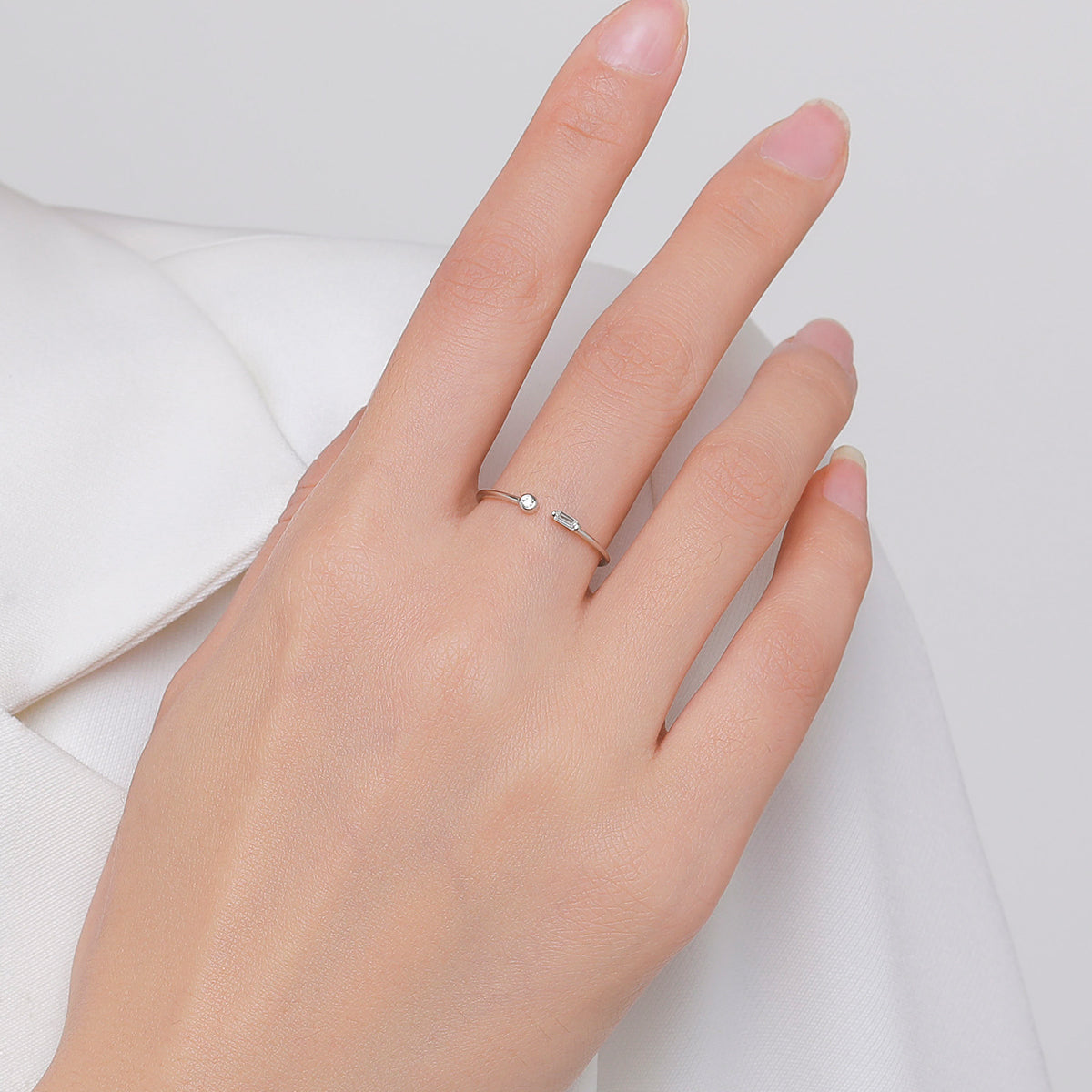 Minimalist Adjustable 14K Gold Plated Sterling Silver Zircon Open Ring