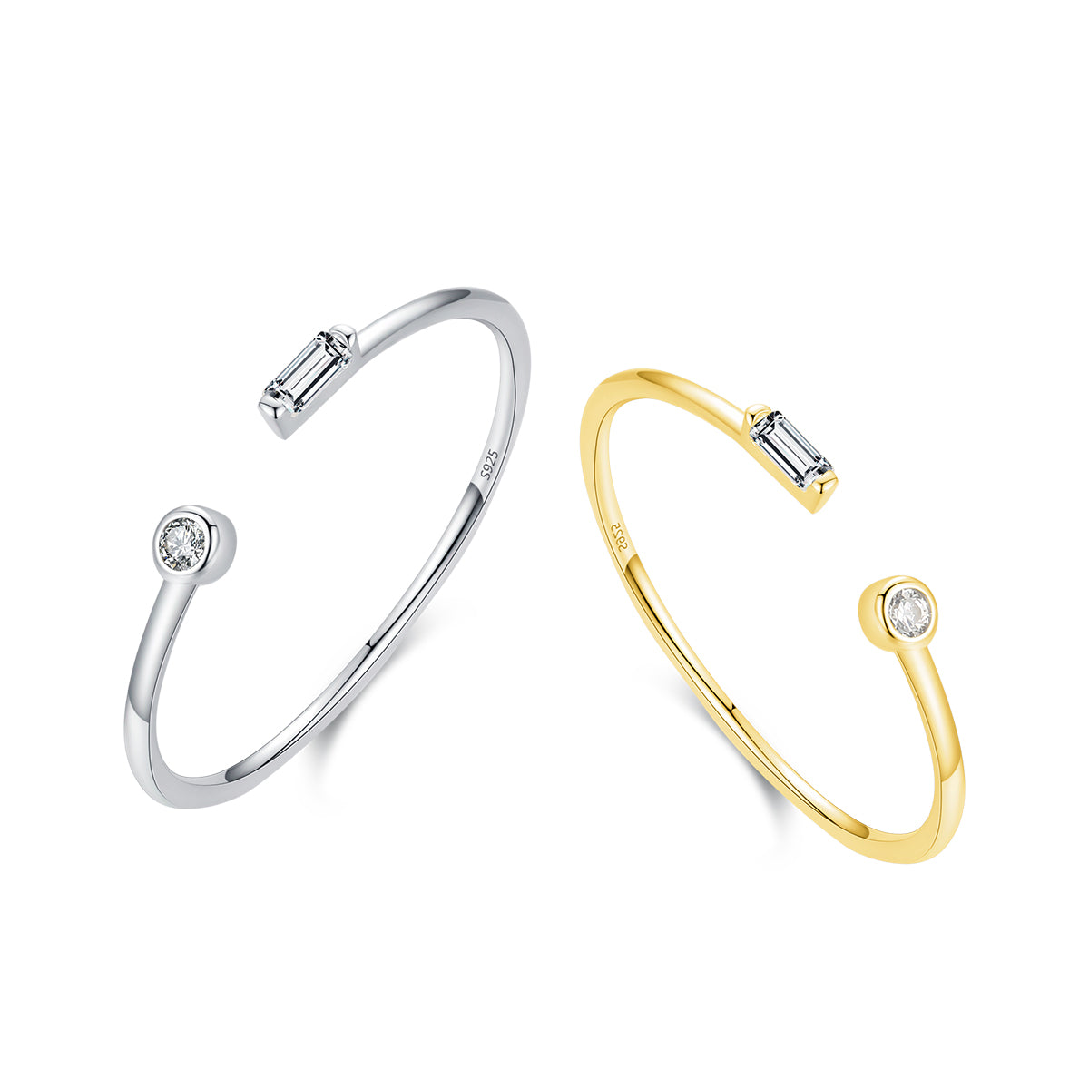 Minimalist Adjustable 14K Gold Plated Sterling Silver Zircon Open Ring