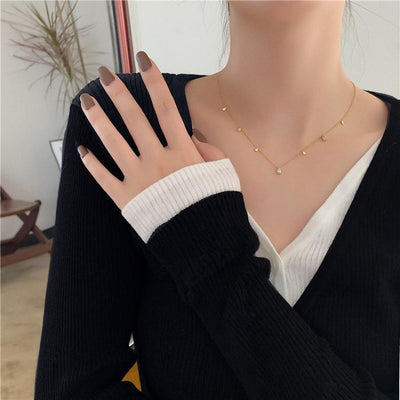 Simple Zircon Inlay Titanium Steel Necklace with Waterdrop Pendant