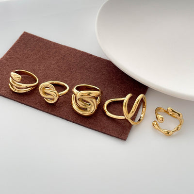 Abstract Twist Titanium Steel Open Ring