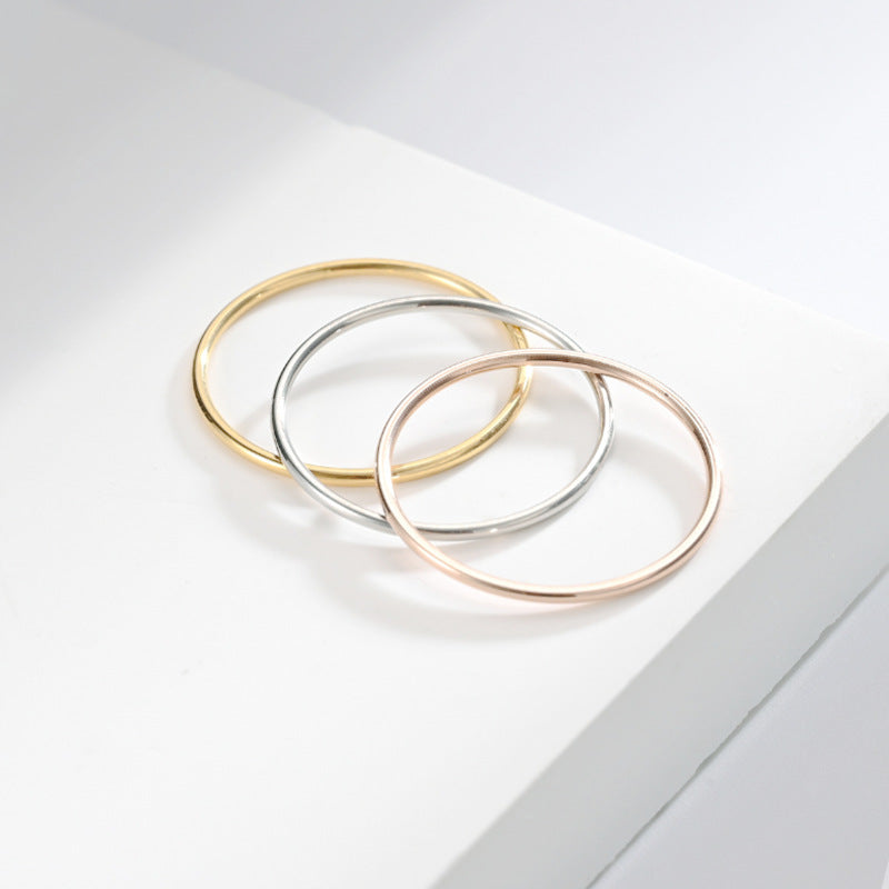 Simple Solid Color Titanium Steel Polished Ring for Women