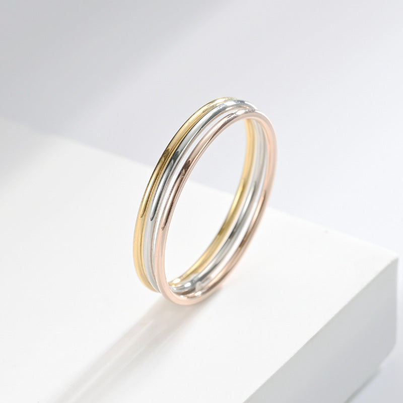Simple Solid Color Titanium Steel Polished Ring for Women