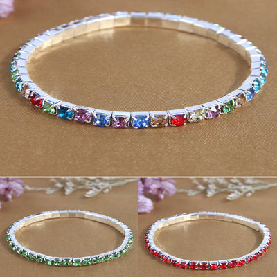 Simple Square Ferroalloy Rhinestone Women's Stretch Bracelet