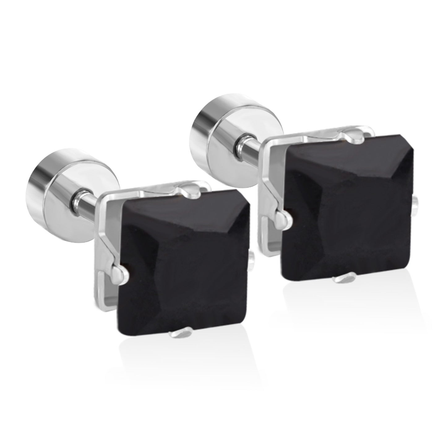 Simple Square Stainless Steel Crystal Stud Earrings