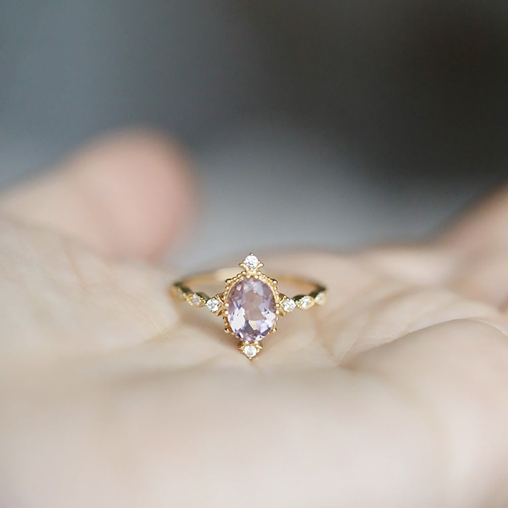 Simple Square Sterling Silver Amethyst Crown Ring