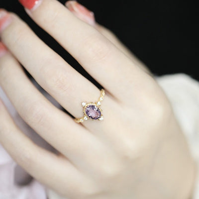 Simple Square Sterling Silver Amethyst Crown Ring