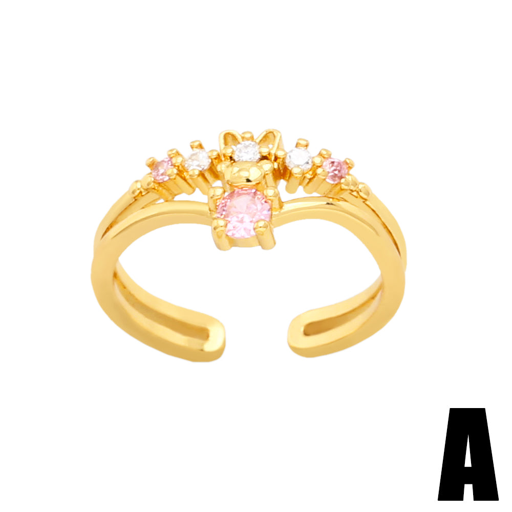 Simple Star and Moon Gold Plated Zircon Open Ring