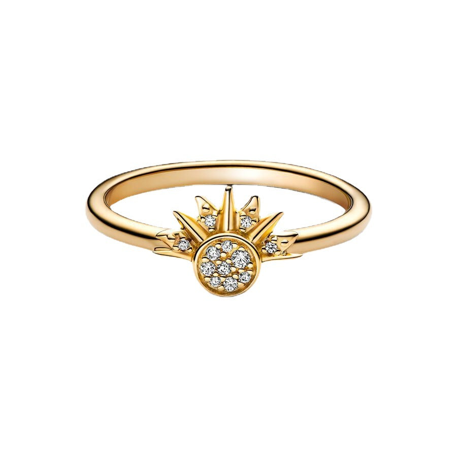 Simple Style Sun and Moon Sterling Silver Zircon Ring Set for Women