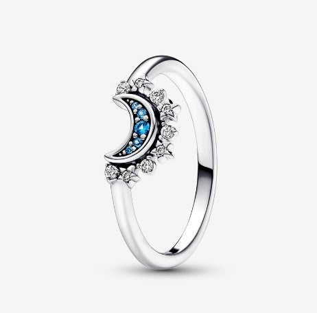Simple Style Sun and Moon Sterling Silver Zircon Ring Set for Women