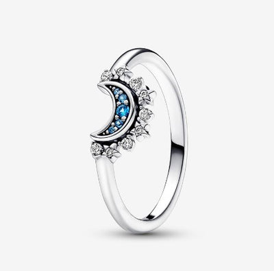 Simple Style Sun and Moon Sterling Silver Zircon Ring Set for Women