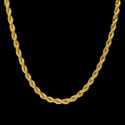 Gold Plated Twist Rope Chain Necklace 4mm 18k