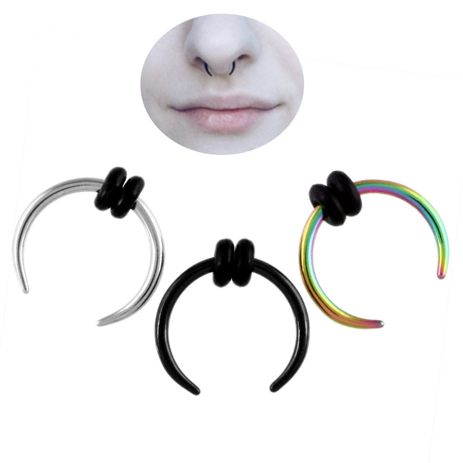 U Shape Stainless Steel Plated Earrings and Faux Nose Ring Set