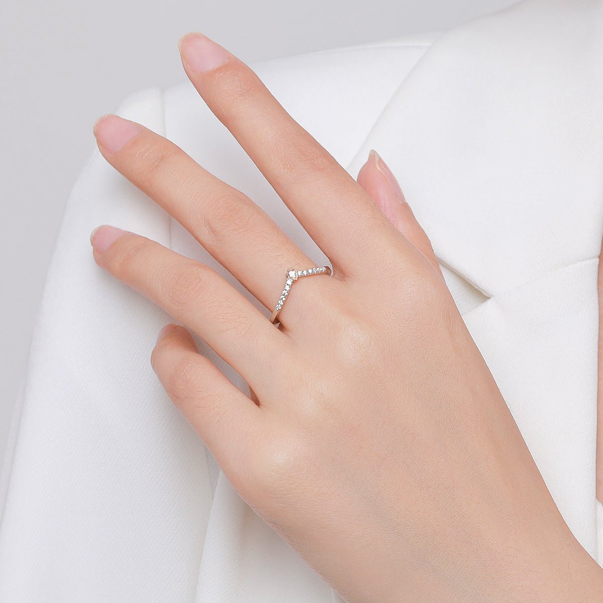 Minimalist Sterling Silver Zircon Stacking Ring for Women