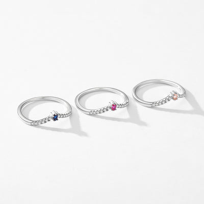Minimalist Sterling Silver Zircon Stacking Ring for Women