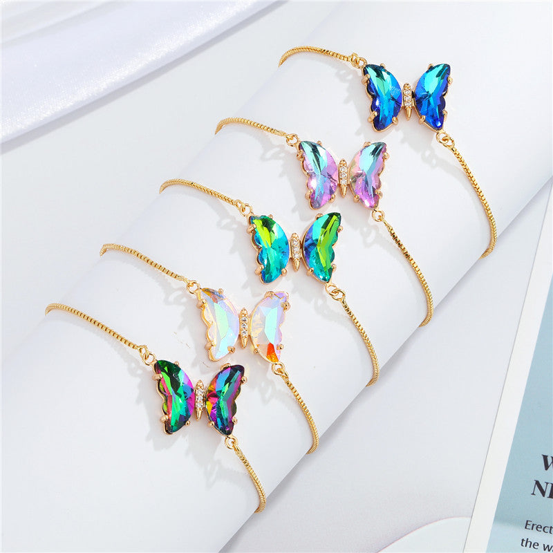 Elegant Crystal Butterfly Pendant Adjustable Bracelet for Women