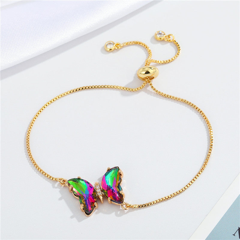 Elegant Crystal Butterfly Pendant Adjustable Bracelet for Women