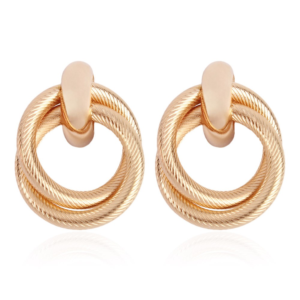 Simple Twist Double Hoop Alloy Statement Earrings in Gold
