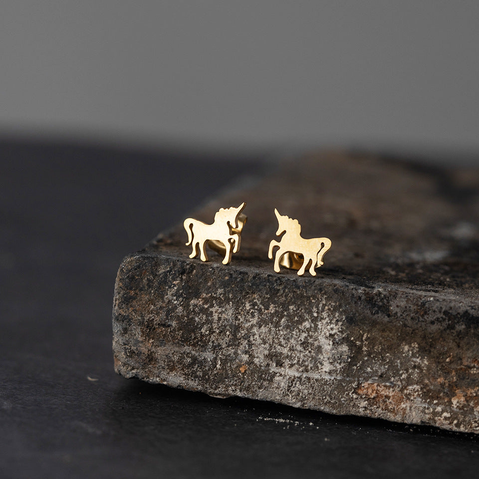 Simple Unicorn Alloy Stud Earrings - Trendy Minimalist Jewelry