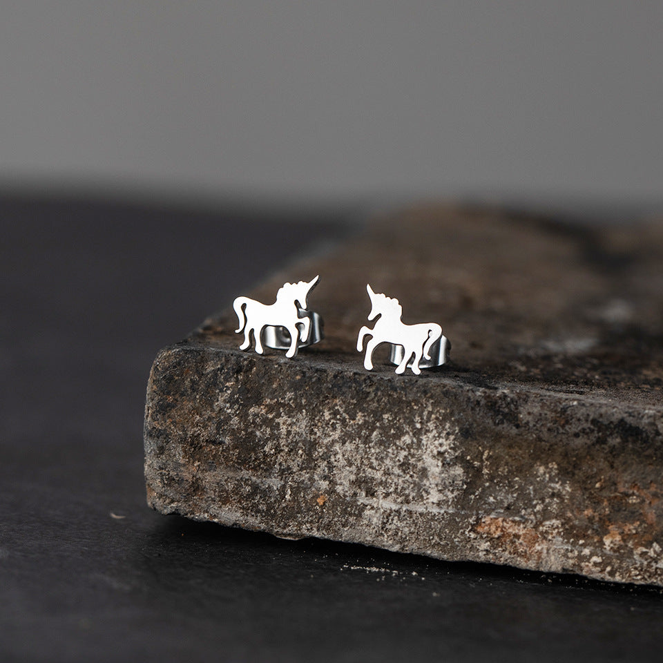 Simple Unicorn Alloy Stud Earrings - Trendy Minimalist Jewelry