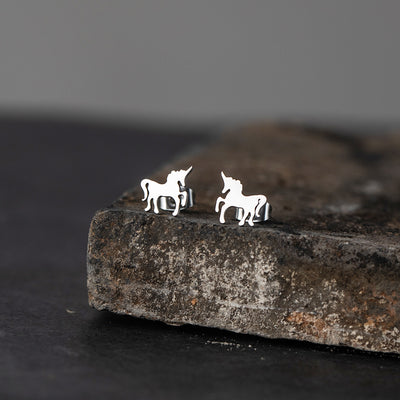 Simple Unicorn Alloy Stud Earrings - Trendy Minimalist Jewelry