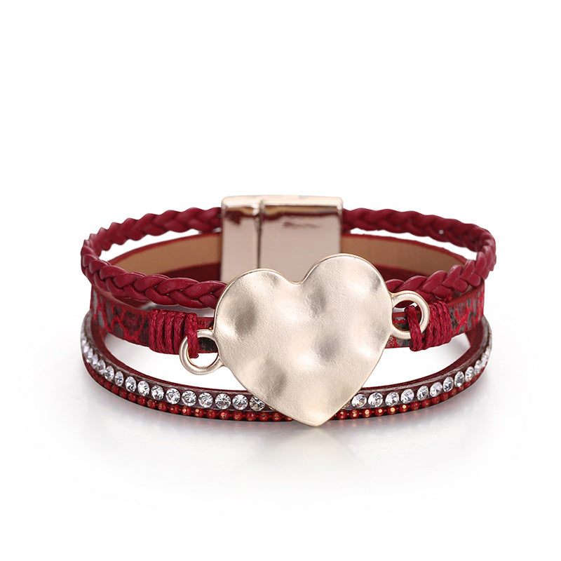 Bohemian Triple Layer Woven Snake Pattern Leather Bracelet