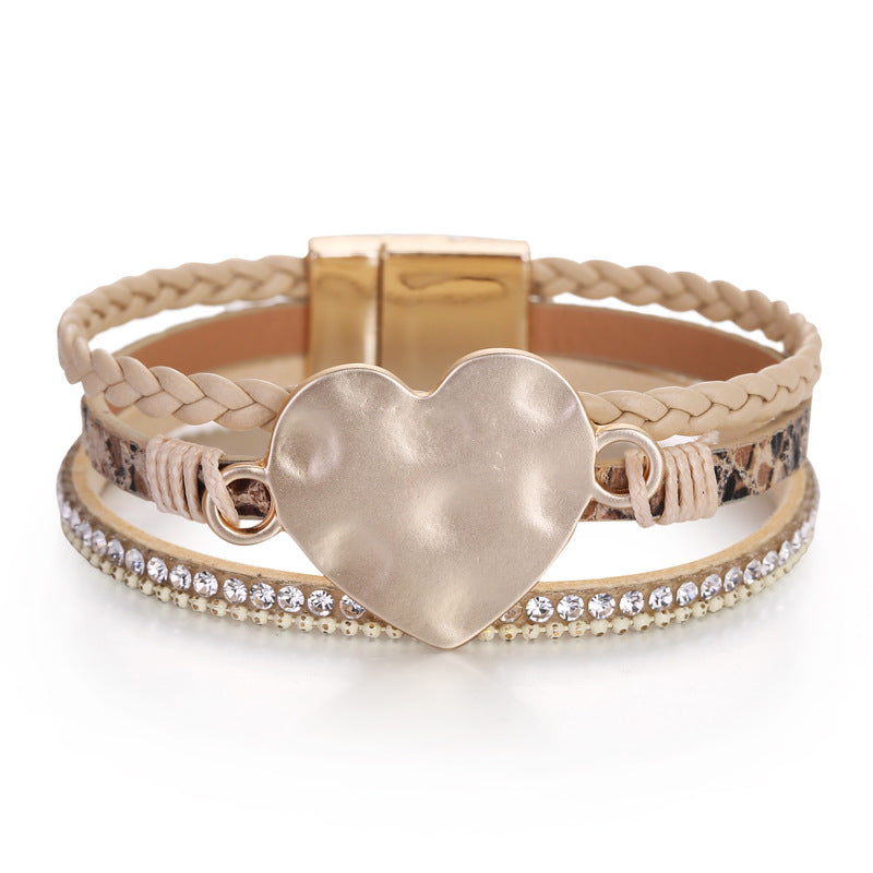Bohemian Triple Layer Woven Snake Pattern Leather Bracelet