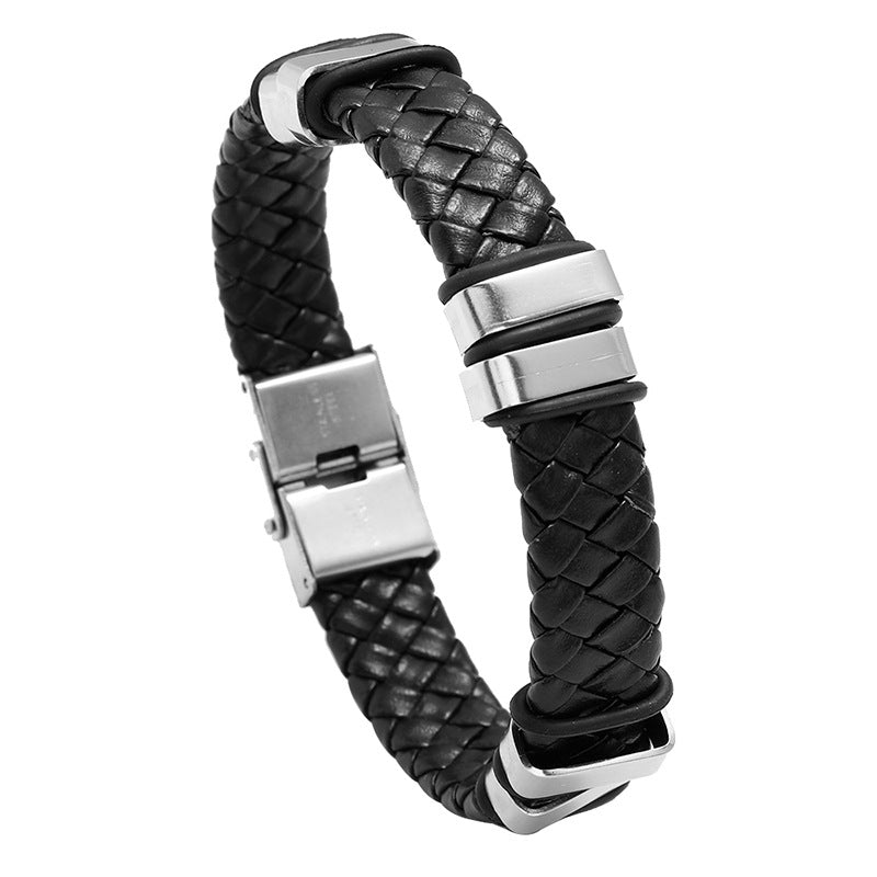 Simple Woven Stainless Steel Leather Men's Fashion Bracelet