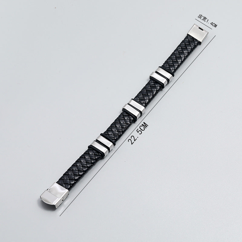 Simple Woven Stainless Steel Leather Men's Fashion Bracelet