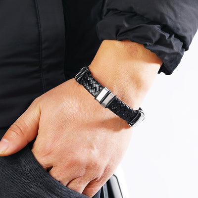 Simple Woven Stainless Steel Leather Men's Fashion Bracelet