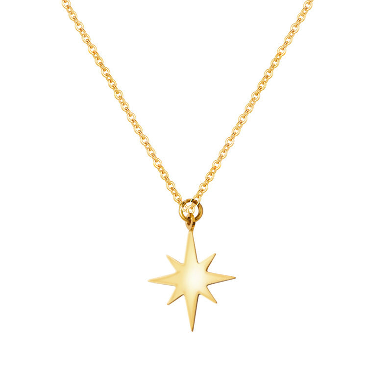 Six-Pointed Star Sun Pendant Necklace Stainless Steel Clavicle Chain 18K Gold Plated