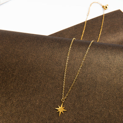 Six-Pointed Star Sun Pendant Necklace Stainless Steel Clavicle Chain 18K Gold Plated