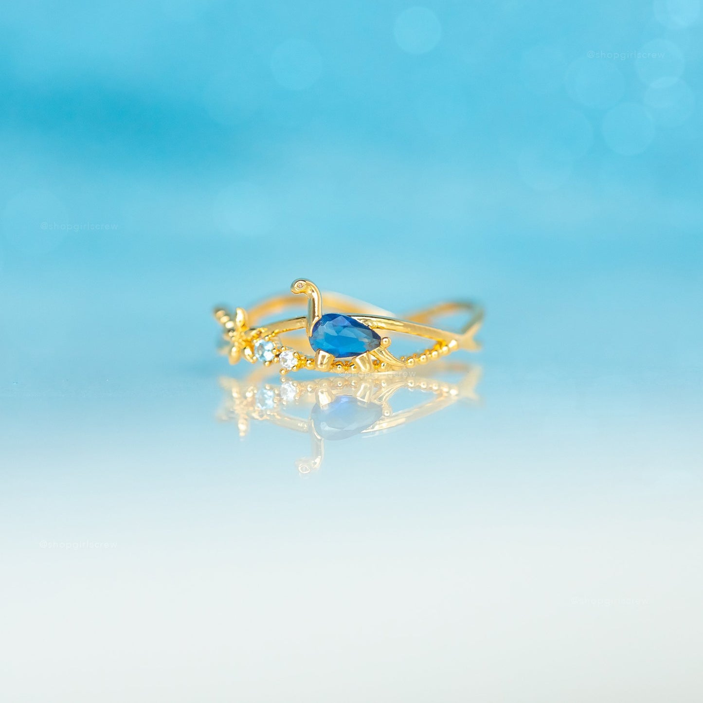 18K Gold Plated Dinosaur Zircon Copper Ring for Women