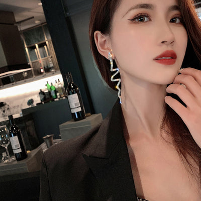 Snake-Shaped Rhinestone Statement Long Earrings