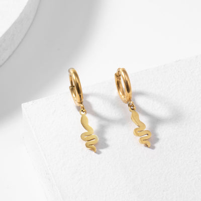 Snake-Shaped Geometric Stainless Steel and S925 Silver Earrings