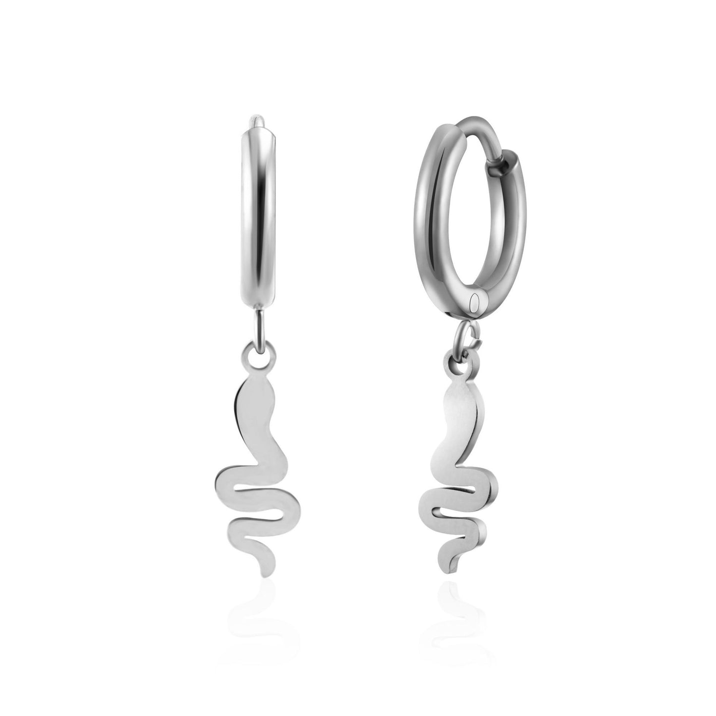 Snake-Shaped Geometric Stainless Steel and S925 Silver Earrings
