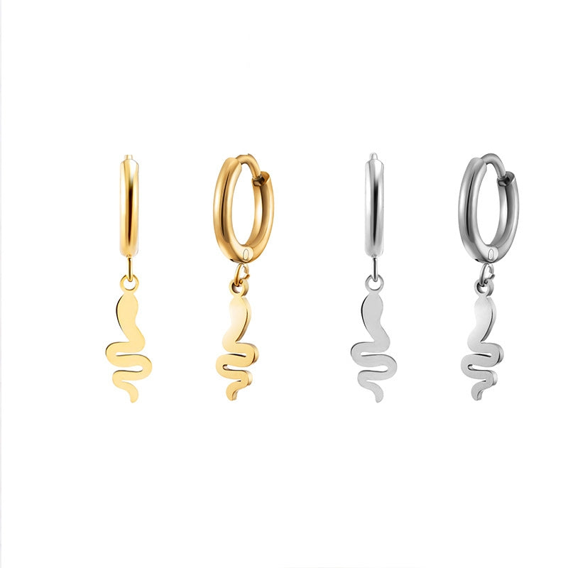 Snake-Shaped Geometric Stainless Steel and S925 Silver Earrings