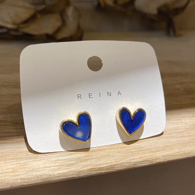 Klein Blue Heart Stud Earrings 925 Silver Needle Retro Chic Lightweight Earrings